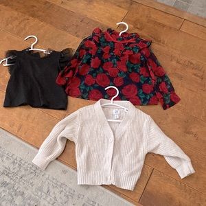 Bundle of holiday Janie & Jack tops and Gap Cardigan